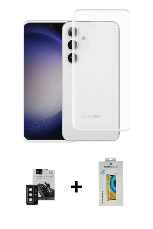 ieg™ Galaxy S24 Kılıf Zirve Doku - Siyah Polymer Nano Ekran Koruyucu + Siyah PVD Metal Kamera Lens