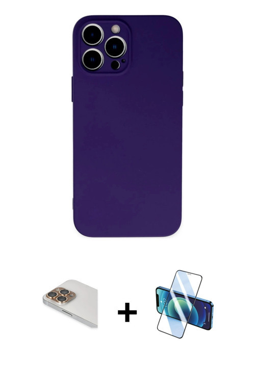 ieg™ iPhone 13 Pro Max Kılıf Ahenk Serisi - Siyah 3D Antistatik Cam Ekran Koruyucu + Gold Pers Alümi