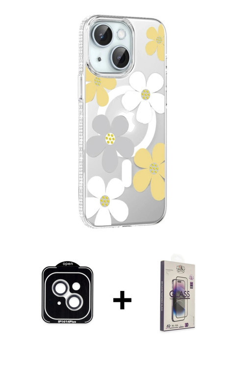 ieg™ iPhone 14 Kılıf Yörünge Işık Prime - Siyah Bilvis 3D Cam Ekran Koruyucu + Gümüş PVD Metal Kamer