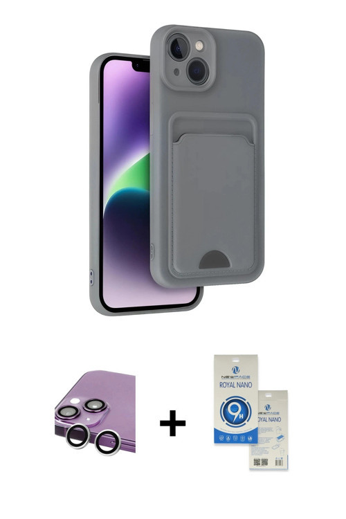 ieg™ iPhone 14 Kılıf Vadi Çizgi Prime - Şeffaf Royal Nano Ekran Koruyucu + Gümüş Raze Metal Kamera L