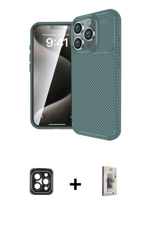 ieg™ iPhone 16 Pro Max Kılıf Eksen Form Prime - Siyah Bilvis 3D Cam Ekran Koruyucu + Siyah PVD Metal