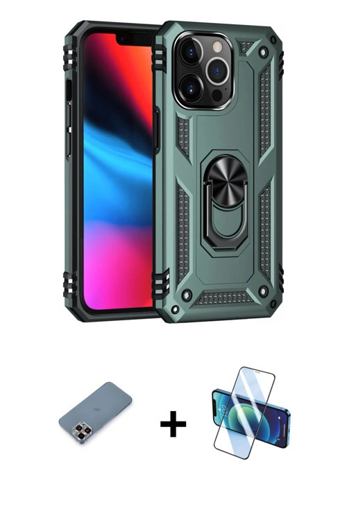 ieg™ iPhone 13 Pro Max Kılıf Ahenk Klasik Koleksiyonu - Siyah 3D Antistatik Cam Ekran Koruyucu + Mor