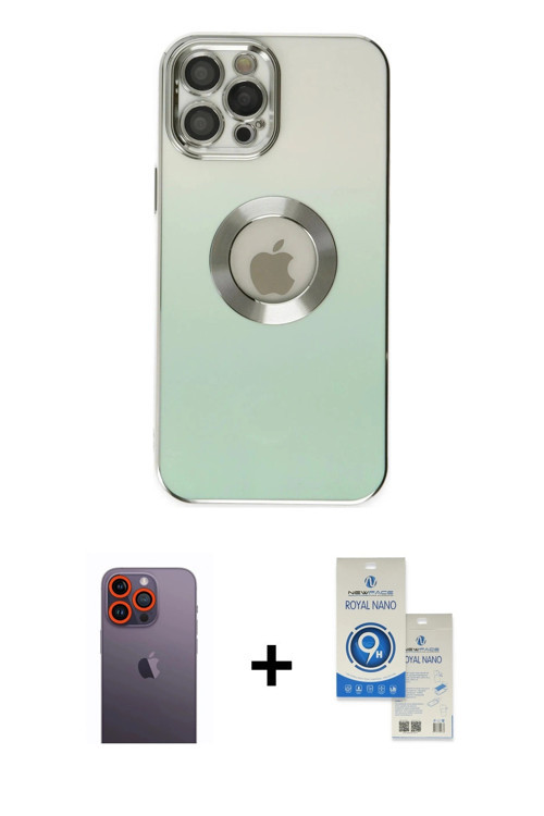ieg™ iPhone 12 Pro Max Kılıf Kutup Yansıma Özel Seri - Şeffaf Royal Nano Ekran Koruyucu + Turuncu Ne