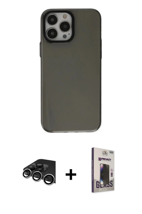 ieg™ iPhone 13 Pro Max Kılıf Zirve Doku Koleksiyonu - Siyah Bilvis Hayalet Cam Ekran Koruyucu + Gümü