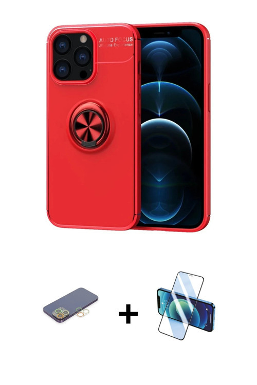 ieg™ iPhone 13 Pro Max Kılıf Yankı Form Prime - Siyah 3D Antistatik Cam Ekran Koruyucu + Sarı Renkli