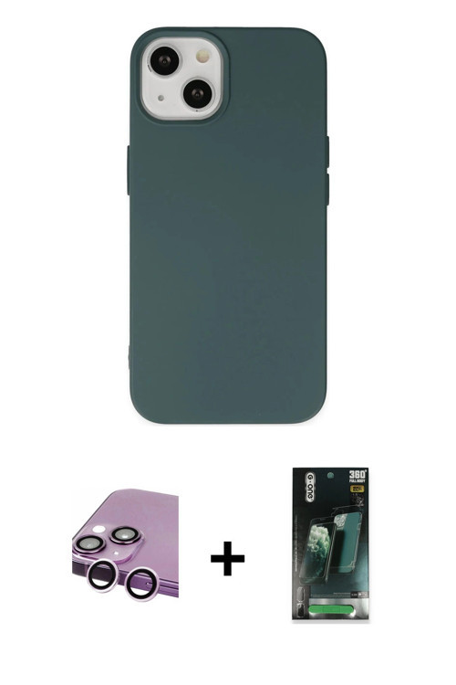 ieg™ iPhone 14 Kılıf Ahenk Serisi - Şeffaf 360 Full Body Arka Koruyucu + Mor Raze Metal Kamera Lens