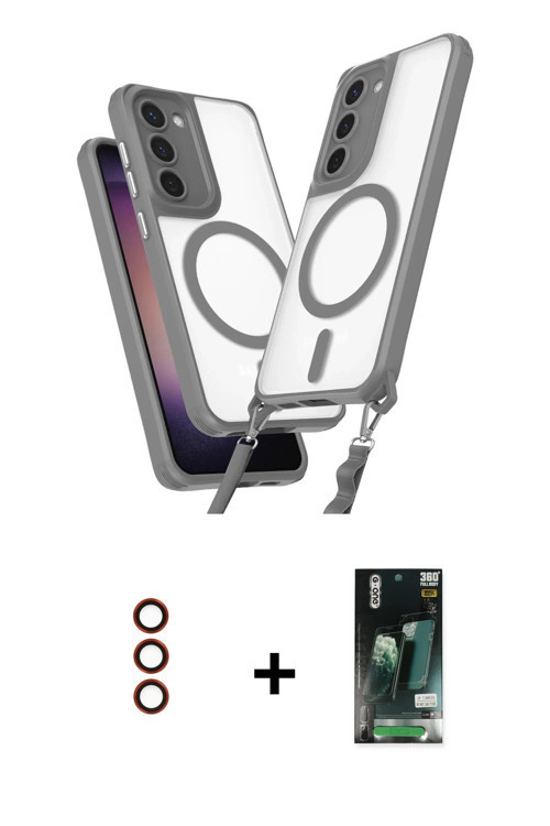 ieg™ Galaxy S23 Kılıf Atlas Doku Koleksiyonu - Şeffaf 360 Full Body Arka Koruyucu + Kırmızı Metal Ka
