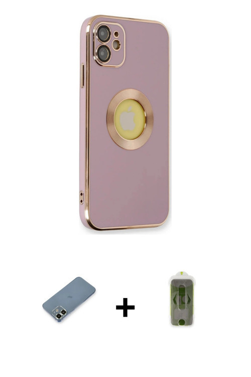 ieg™ iPhone 12 Kılıf İz Form Serisi - Siyah Joko Magic 5D Hayalet Cam + Açık Yeşil Metal Kamera Lens