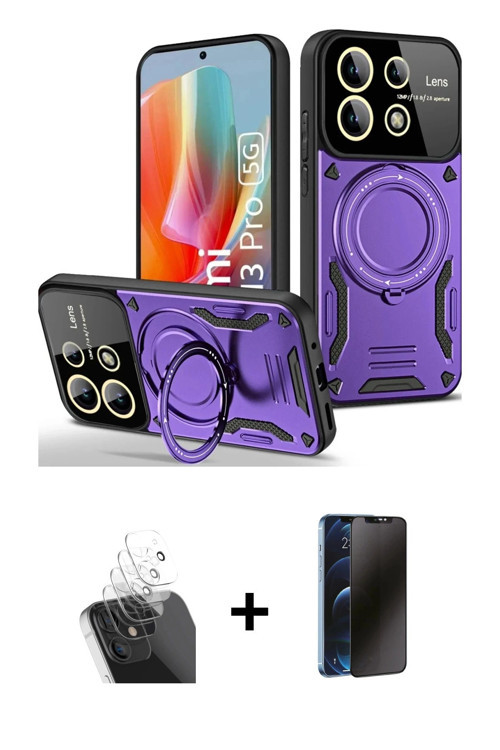 ieg™ Redmi Note 13 Pro 4G Kılıf Kıvılcım Modern Serisi - Siyah 3D Antistatik Hayalet Cam Ekran Koruy