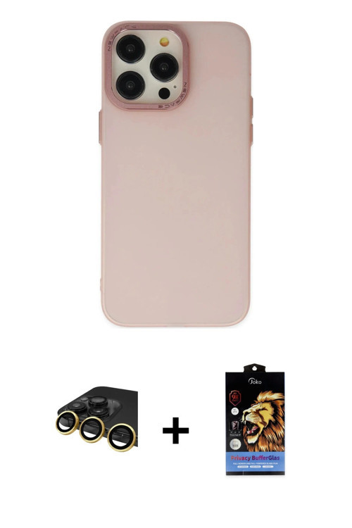 ieg™ iPhone 14 Pro Kılıf Ahenk Çizgi Prime - Siyah Buffer Hayalet Cam Ekran Koruyucu + Gold Raze Met