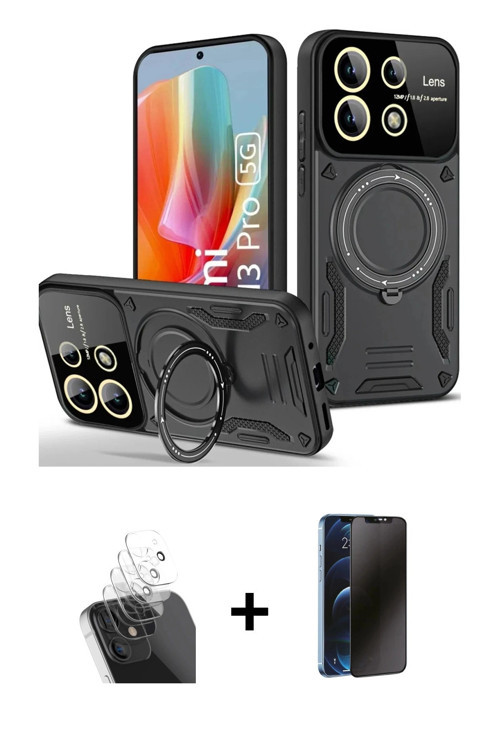 ieg™ Redmi Note 13 Pro 4G Kılıf Kıvılcım Modern Serisi - Siyah 3D Antistatik Hayalet Cam Ekran Koruy