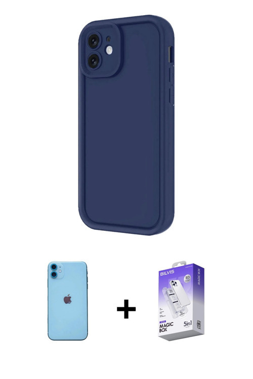 ieg™ iPhone 11 Kılıf Yankı Yansıma Özel Seri - Siyah Bilvis 5in1 3D Magic Cam Ekran Koruyucu + Mavi