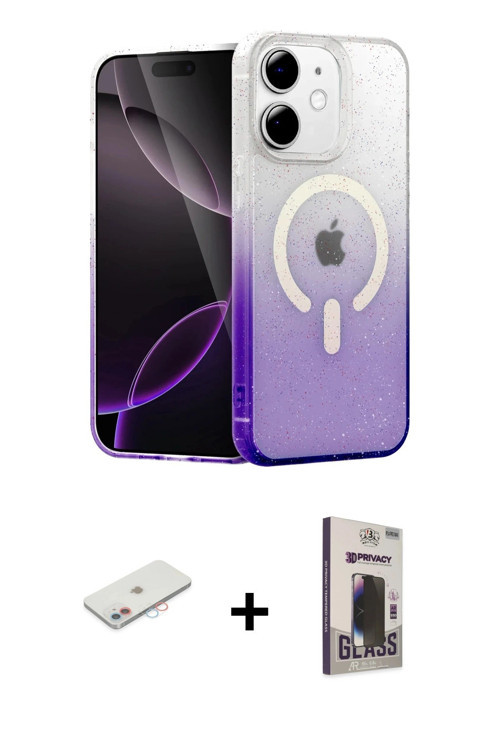 ieg™ iPhone 11 Kılıf Eksen Minimal Özel Seri - Siyah Bilvis Hayalet Cam Ekran Koruyucu + Pembe Renkl