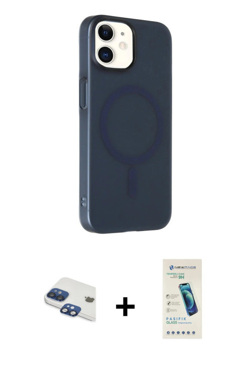 ieg™ iPhone 11 Kılıf Çekirdek Modern Prime - Şeffaf Pasifik Cam Ekran Koruyucu + Lacivert Pers Alümi