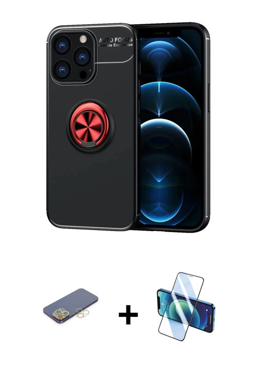 ieg™ iPhone 13 Pro Max Kılıf Yankı Form Prime - Siyah 3D Antistatik Cam Ekran Koruyucu + Sarı Renkli