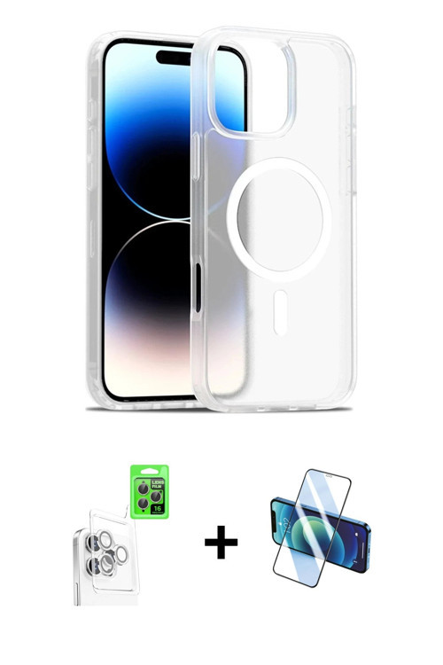 ieg™ iPhone 16 Pro Kılıf Siluet Minimal Prime - Siyah 3D Antistatik Cam Ekran Koruyucu + Beyaz Raze