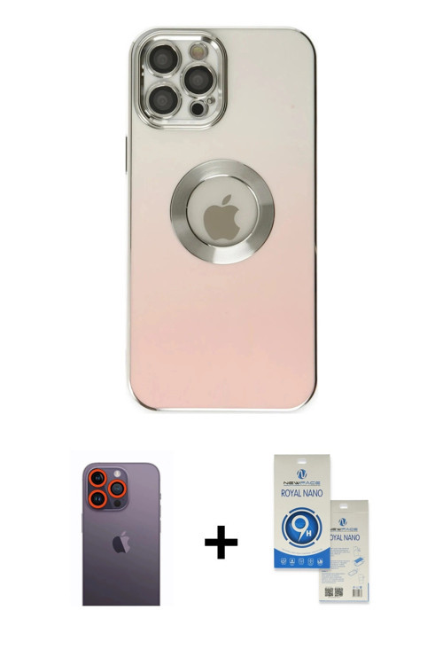 ieg™ iPhone 12 Pro Max Kılıf Kutup Yansıma Özel Seri - Şeffaf Royal Nano Ekran Koruyucu + Turuncu Ne