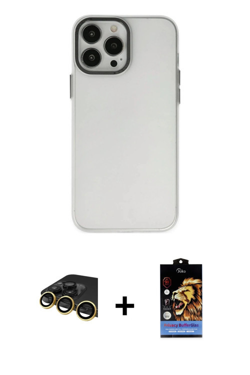 ieg™ iPhone 14 Pro Kılıf Ahenk Çizgi Prime - Siyah Buffer Hayalet Cam Ekran Koruyucu + Gold Raze Met