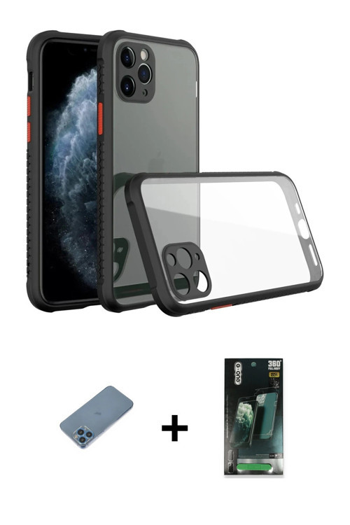 ieg™ iPhone 11 Pro Kılıf Nova Asil Özel Seri - Şeffaf 360 Full Body Arka Koruyucu + Mavi Shine Kamer