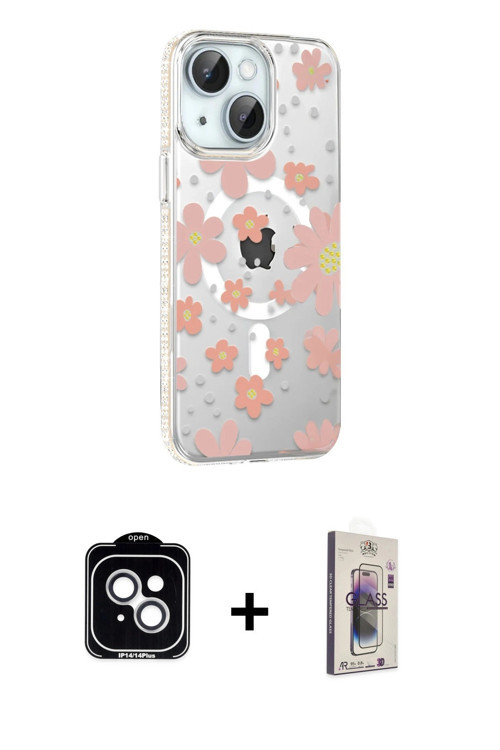 ieg™ iPhone 14 Kılıf Yörünge Işık Prime - Siyah Bilvis 3D Cam Ekran Koruyucu + Gümüş PVD Metal Kamer