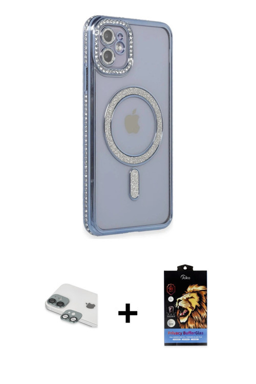ieg™ iPhone 11 Kılıf Zirve Doku Prime - Siyah Buffer Hayalet Cam Ekran Koruyucu + Yeşil Pers Alüminy