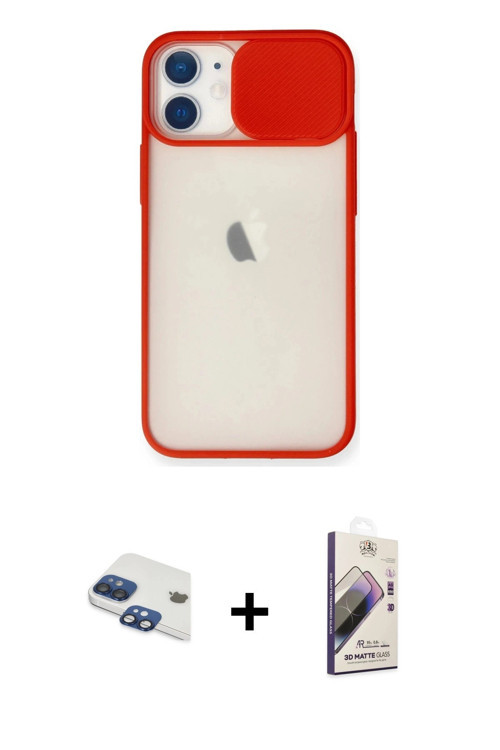 ieg™ iPhone 11 Kılıf Vadi Çizgi - Siyah Bilvis 3D Mat Cam Ekran Koruyucu + Lacivert Pers Alüminyum K