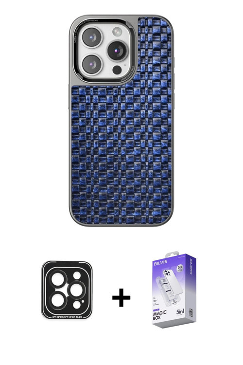 ieg™ iPhone 15 Pro Max Kılıf Siluet Form Serisi - Siyah Bilvis 5in1 3D Magic Cam Ekran Koruyucu + Si