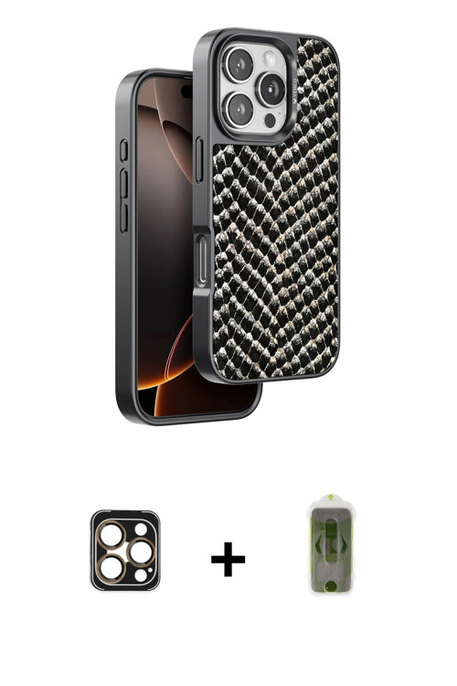ieg™ iPhone 16 Pro Max Kılıf Vadi Özel Seri - Siyah Joko Magic 5D Hayalet Cam + Gold PVD Metal Kamer