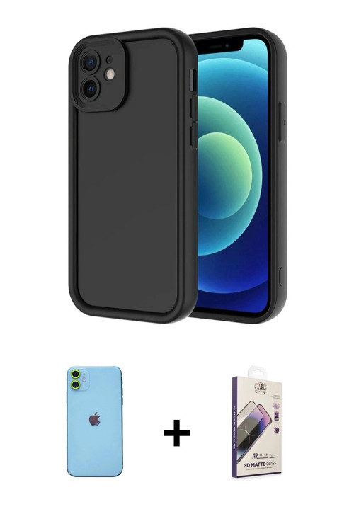 ieg™ iPhone 11 Kılıf Yankı Yansıma Özel Seri - Siyah Bilvis 3D Mat Cam Ekran Koruyucu + Yeşil Neon F