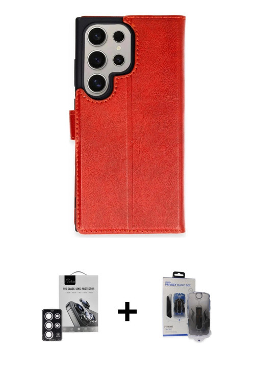 ieg™ Galaxy S24 Ultra Kılıf Siluet Işık Serisi - Siyah Vanessa Magic Hayalet Cam + Pembe PVD Metal K