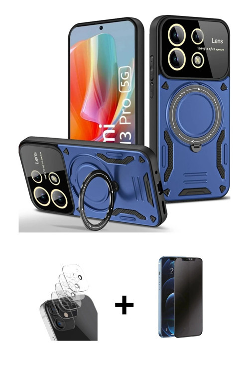 ieg™ Redmi Note 13 Pro 4G Kılıf Kıvılcım Modern Serisi - Siyah 3D Antistatik Hayalet Cam Ekran Koruy
