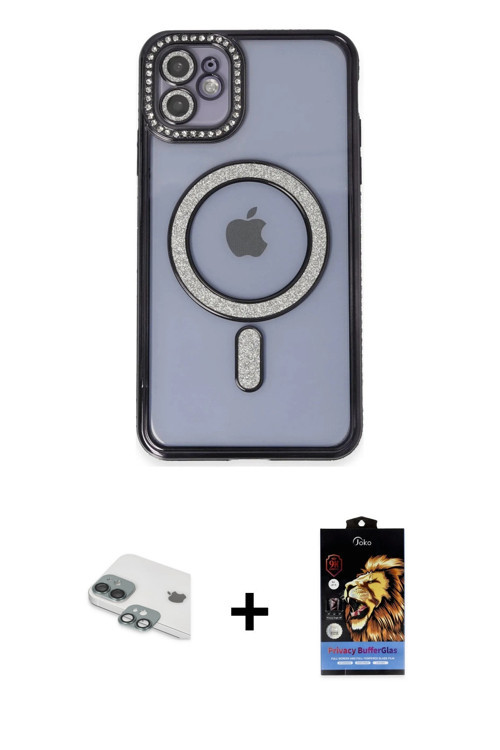 ieg™ iPhone 11 Kılıf Zirve Doku Prime - Siyah Buffer Hayalet Cam Ekran Koruyucu + Yeşil Pers Alüminy