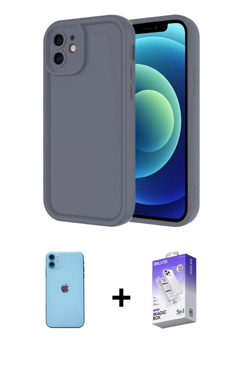 ieg™ iPhone 11 Kılıf Yankı Yansıma Özel Seri - Siyah Bilvis 5in1 3D Magic Cam Ekran Koruyucu + Mavi
