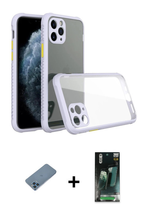 ieg™ iPhone 11 Pro Kılıf Nova Asil Özel Seri - Şeffaf 360 Full Body Arka Koruyucu + Mavi Shine Kamer