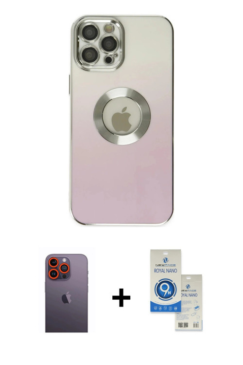 ieg™ iPhone 12 Pro Max Kılıf Kutup Yansıma Özel Seri - Şeffaf Royal Nano Ekran Koruyucu + Turuncu Ne