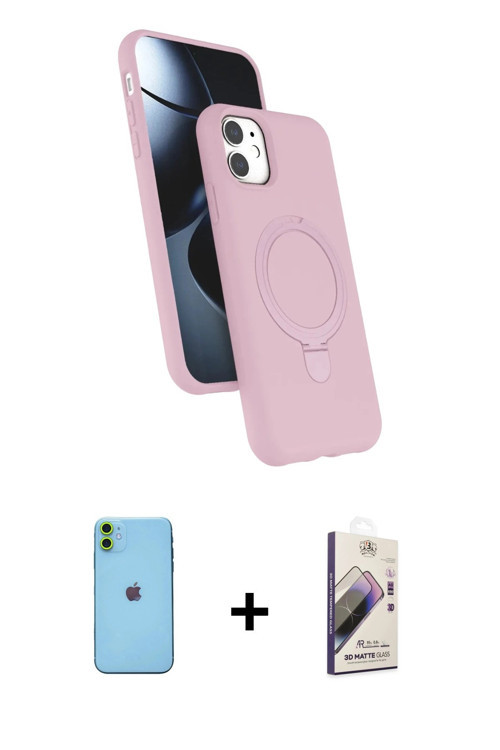 ieg™ iPhone 11 Kılıf İz Işık Koleksiyonu - Siyah Bilvis 3D Mat Cam Ekran Koruyucu + Yeşil Neon Fosfo