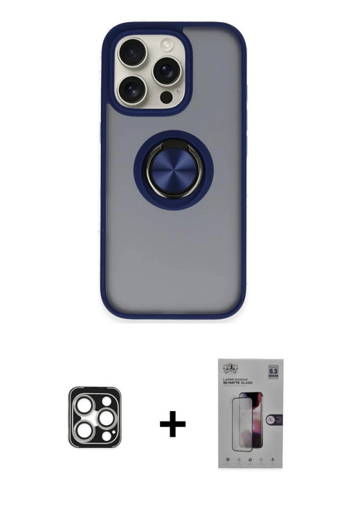 ieg™ iPhone 16 Pro Max Kılıf Yörünge Çizgi - Siyah Bilvis 3D Mat Cam Ekran Koruyucu + Gümüş PVD Meta