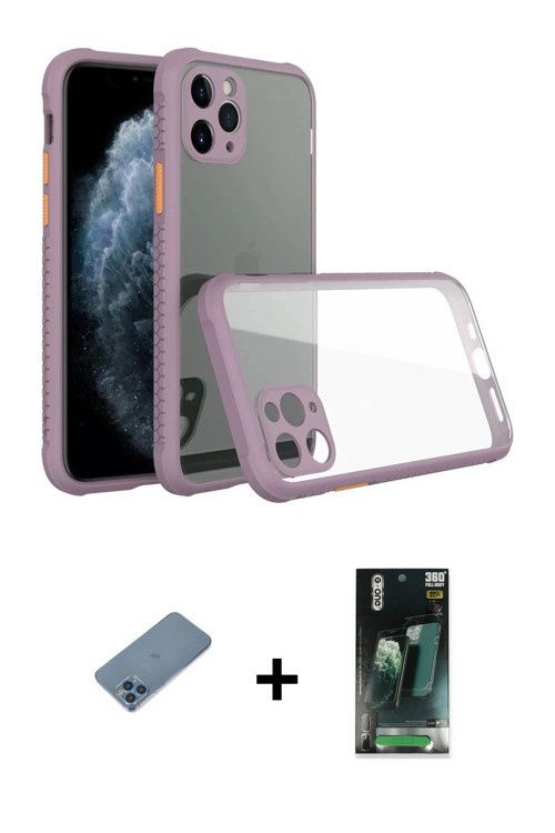 ieg™ iPhone 11 Pro Kılıf Nova Asil Özel Seri - Şeffaf 360 Full Body Arka Koruyucu + Mavi Shine Kamer