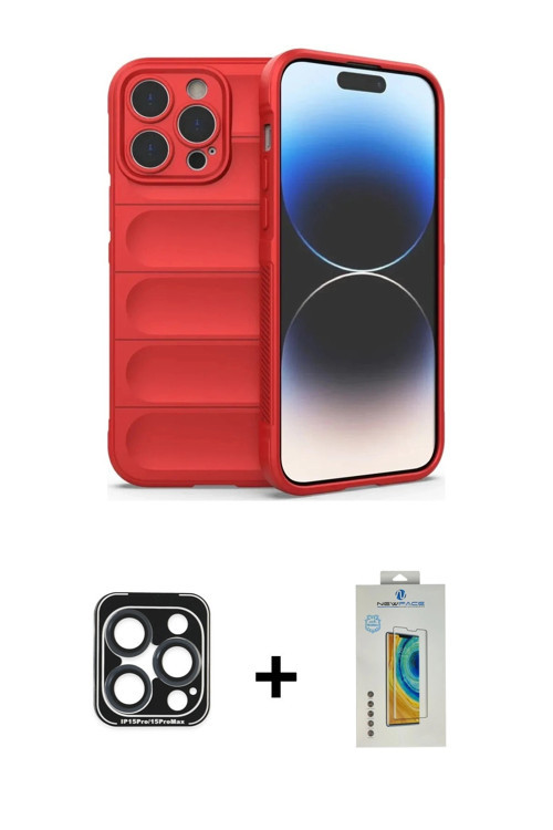 ieg™ iPhone 15 Pro Max Kılıf Atlas Koleksiyonu - Siyah Polymer Nano Ekran Koruyucu + Lacivert PVD Me