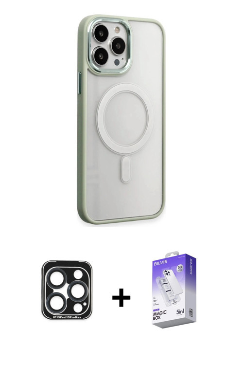 ieg™ iPhone 15 Pro Max Kılıf Yankı Işık Özel Seri - Siyah Bilvis 5in1 3D Magic Cam Ekran Koruyucu +
