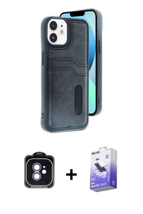 iPhone 11 Kılıf Yörünge Işık Serisi - Siyah Bilvis 5in1 5D Magic Hayalet Cam Ekran Koruyucu + M