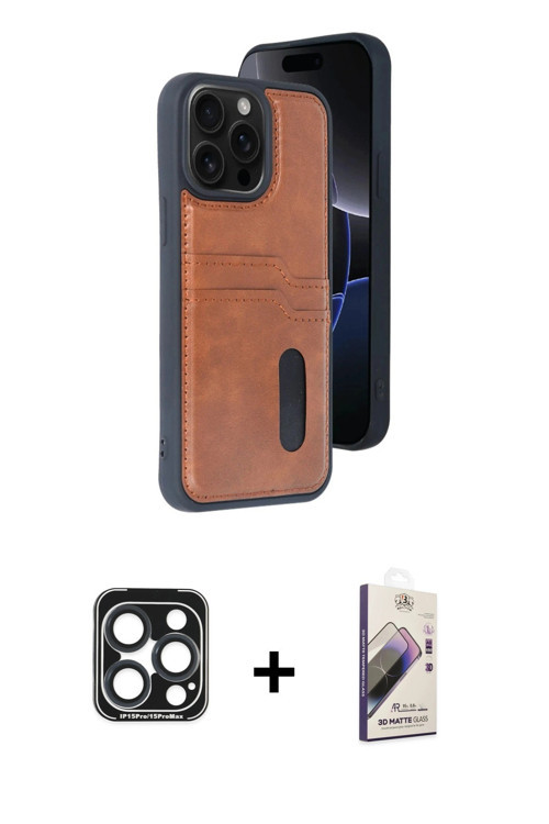 ieg™ iPhone 15 Pro Max Kılıf Yörünge Işık Serisi - Siyah Bilvis 3D Mat Cam Ekran Koruyucu + Lacivert