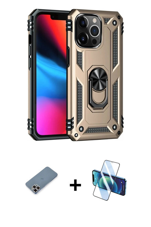 ieg™ iPhone 13 Pro Max Kılıf Ahenk Klasik Koleksiyonu - Siyah 3D Antistatik Cam Ekran Koruyucu + Mor