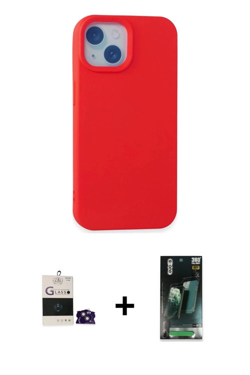 ieg™ iPhone 15 Kılıf Ahenk Serisi - Siyah 360 Mat Full Body Arka Koruyucu + Pembe Bilvis Titan Kamer