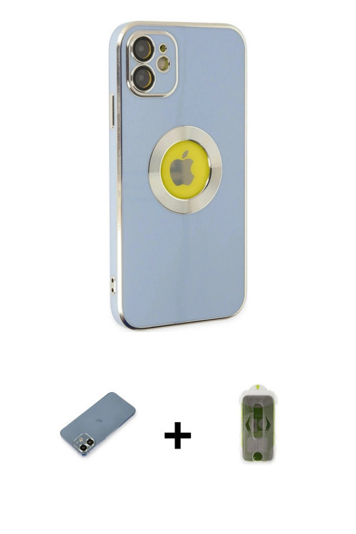 ieg™ iPhone 12 Kılıf İz Form Serisi - Siyah Joko Magic 5D Hayalet Cam + Açık Yeşil Metal Kamera Lens