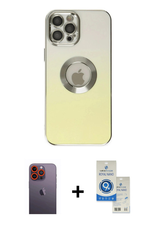 ieg™ iPhone 12 Pro Max Kılıf Kutup Yansıma Özel Seri - Şeffaf Royal Nano Ekran Koruyucu + Turuncu Ne