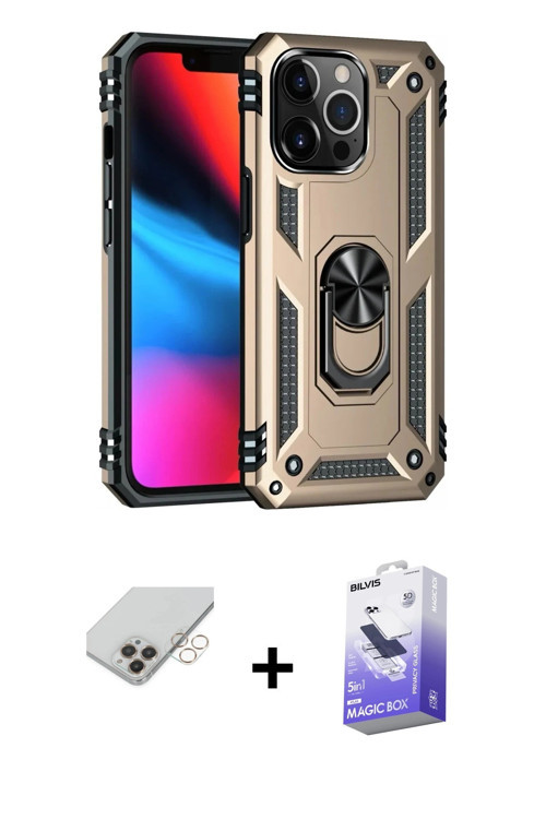 ieg™ iPhone 14 Pro Max Kılıf Ahenk Klasik Koleksiyonu - Siyah Bilvis 5in1 5D Magic Hayalet Cam Ekran