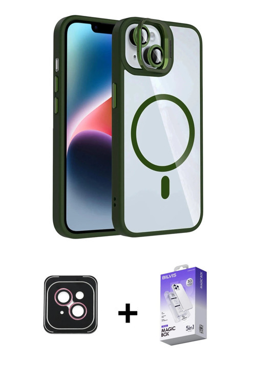 ieg™ iPhone 14 Kılıf Yadigar Asil Koleksiyonu - Siyah Bilvis 5in1 3D Magic Cam Ekran Koruyucu + Pemb