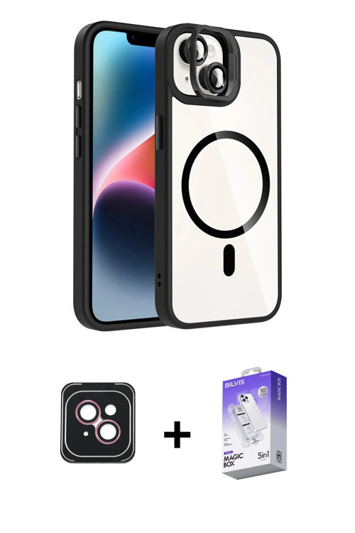 ieg™ iPhone 14 Kılıf Yadigar Asil Koleksiyonu - Siyah Bilvis 5in1 3D Magic Cam Ekran Koruyucu + Pemb