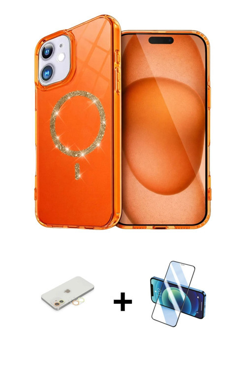 ieg™ iPhone 11 Kılıf Kıvılcım Form Prime - Siyah 3D Antistatik Cam Ekran Koruyucu + Sarı Renkli Kame